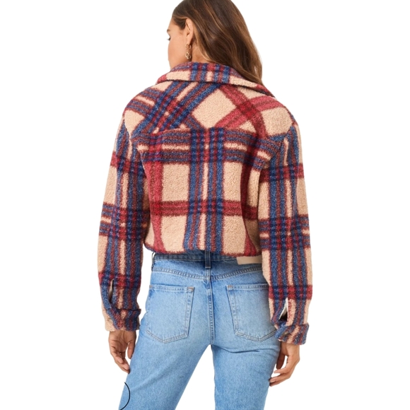 L*SPACE Big Sur Plaid Sherpa Cropped Jacket NWT - Picture 4 of 11